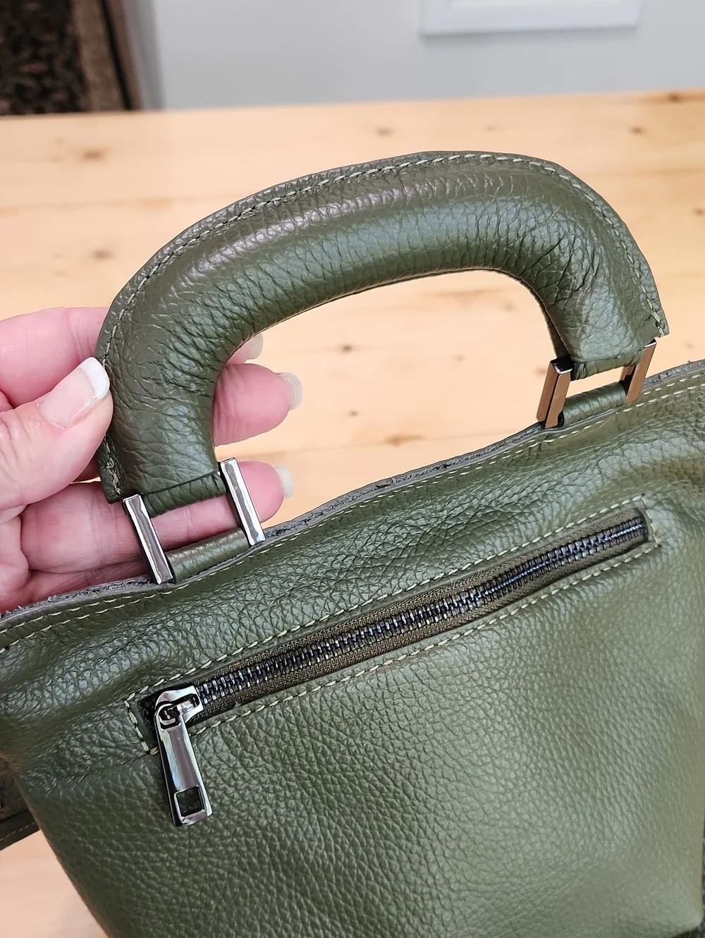 Viola Castellani Milano Olive Green Leather Crossbody Tote Satchel Bag Italy